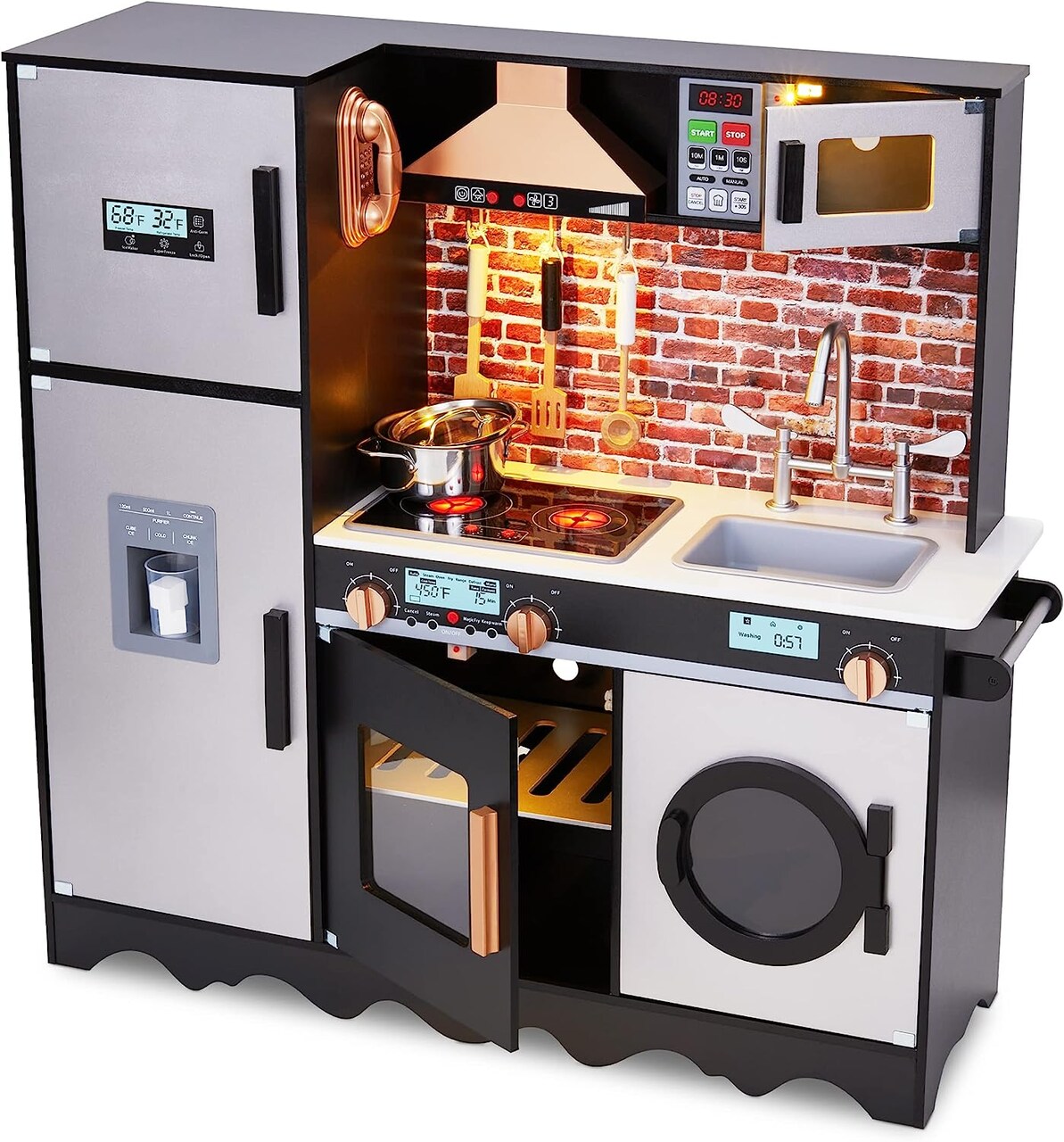 Lil’ Jumbl kitchen set for kids Interactive Play Kitchen Pretend Wooden Play Kitchen